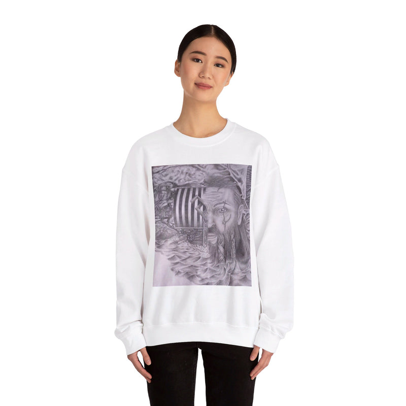 Unisex Heavy Blend™ Crewneck Sweatshirt- Viking Face and Boat