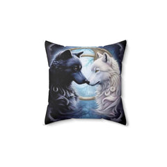 Spun Polyester Square Pillow - Yin and Yang wolf